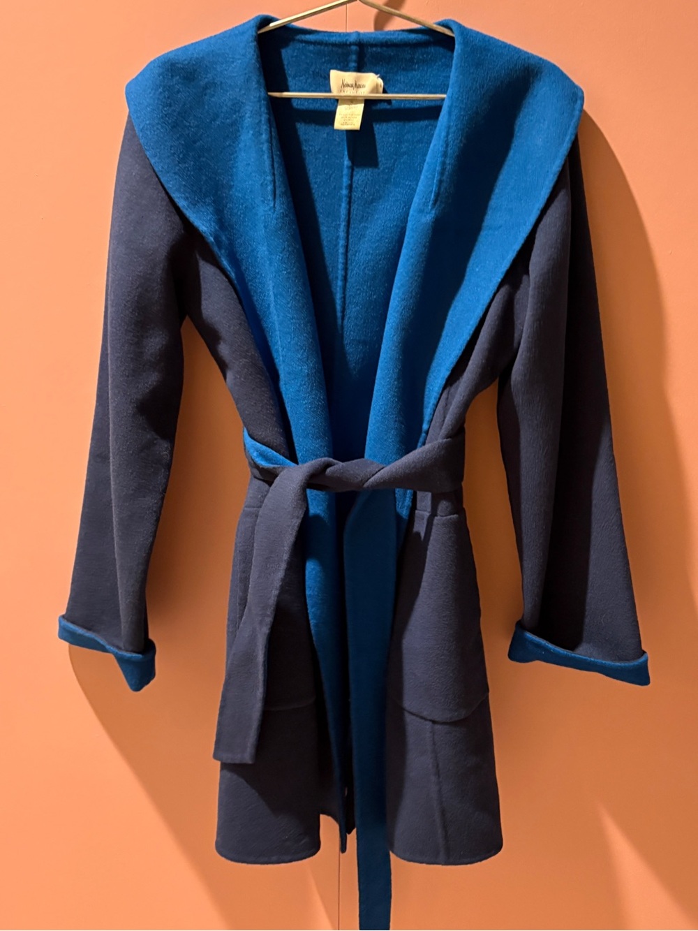 Neiman Marcus Reversible Wrap Coatigan in Navy and Cobalt